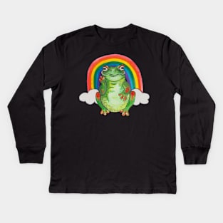 Awkward tropical frog and rainbow Kids Long Sleeve T-Shirt